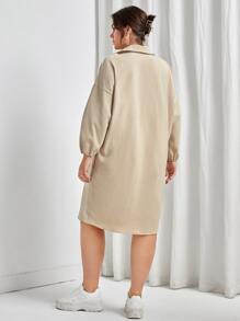 SHEIN EZwear 大碼落肩T恤洋裝 - 卡其色 - 查看 2