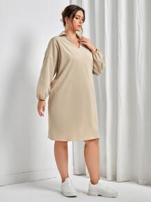 SHEIN EZwear 大碼落肩T恤洋裝 - 卡其色 - 查看 4