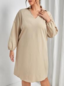 SHEIN EZwear 大碼落肩T恤洋裝 - 卡其色 - 查看 6