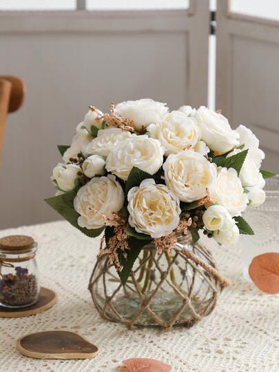 1pc Artificial Rose Flower Bouquet Faux Flower Bundle Fake Peony Flowers Silk Roses Flower Arrangement For Home Decor,Fake Plants,Fall Decor,Room,Desk,Garden Decor,Room Decoration Table Centerpieces, Valentine Day, Gift Gifts Birthday Graduation