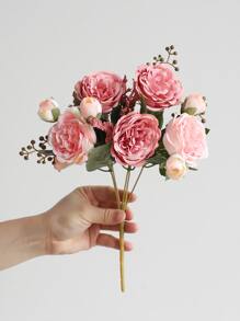 1 件人造玫瑰花束仿花束假牡丹花丝绸玫瑰插花适用于家居装饰、假植物、秋季装饰、房间、书桌、花园装饰、房间装饰桌面摆件 - 彩色 - 查看 2