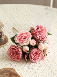 1 件人造玫瑰花束仿花束假牡丹花丝绸玫瑰插花适用于家居装饰、假植物、秋季装饰、房间、书桌、花园装饰、房间装饰桌面摆件 - 彩色 - 查看 6