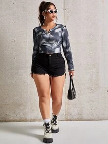 大碼紮染鏈條前繫帶T恤 - 深灰色 - 查看 4