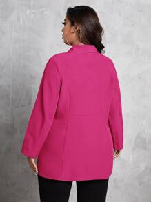 SHEIN Clasi Plus Shawl Collar Flap Pocket Double Breasted Blazer - Hot Pink - View 2
