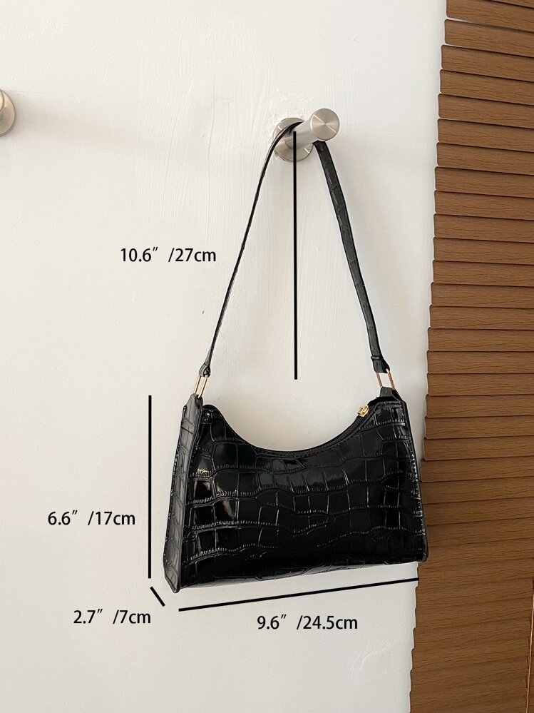 Bolso Baguette con relieve de cocodrilo 2023 Nueva moda y popular bolso cuadrado pequeño con textura de superficie suave bolso de hombro bolsos 2023 bolsos de mujer bolso - Negro - Añade 6