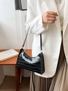 Crocodile Embossed Bag 2023 New Fashion And Popular Small Square Bag Soft Surface Texture Shoulder Bag Handbags 2023 Ladies Bags Handbag - Black - View 7