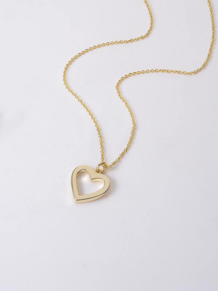愛心掛飾項鍊 - 金黃色 - 查看 3