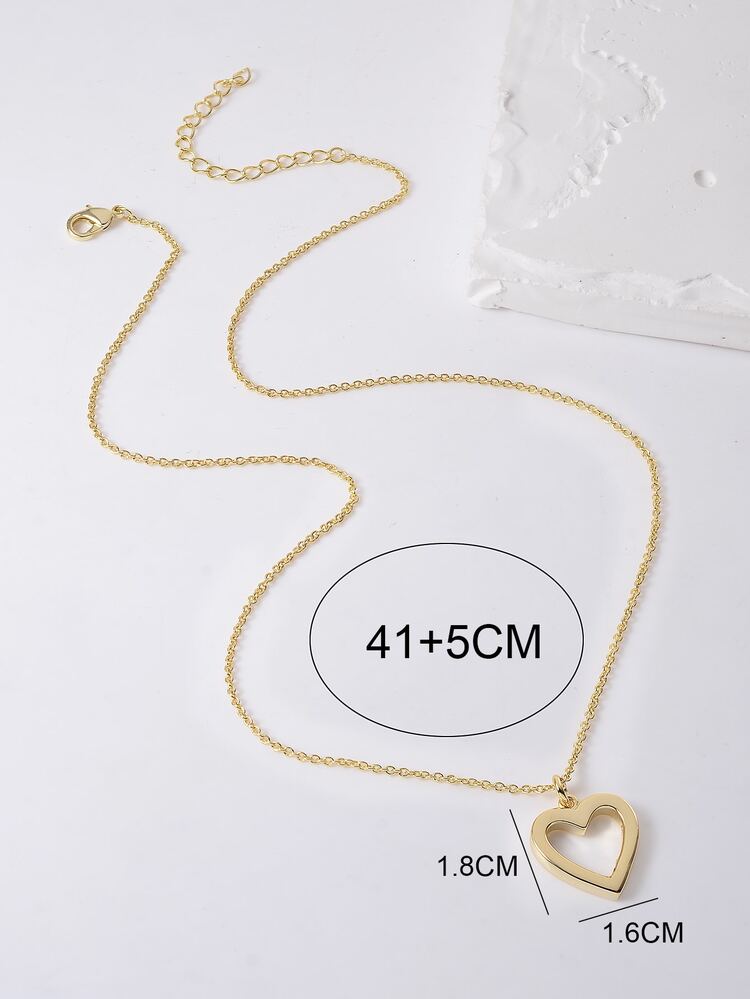 愛心掛飾項鍊 - 金黃色 - 查看 4