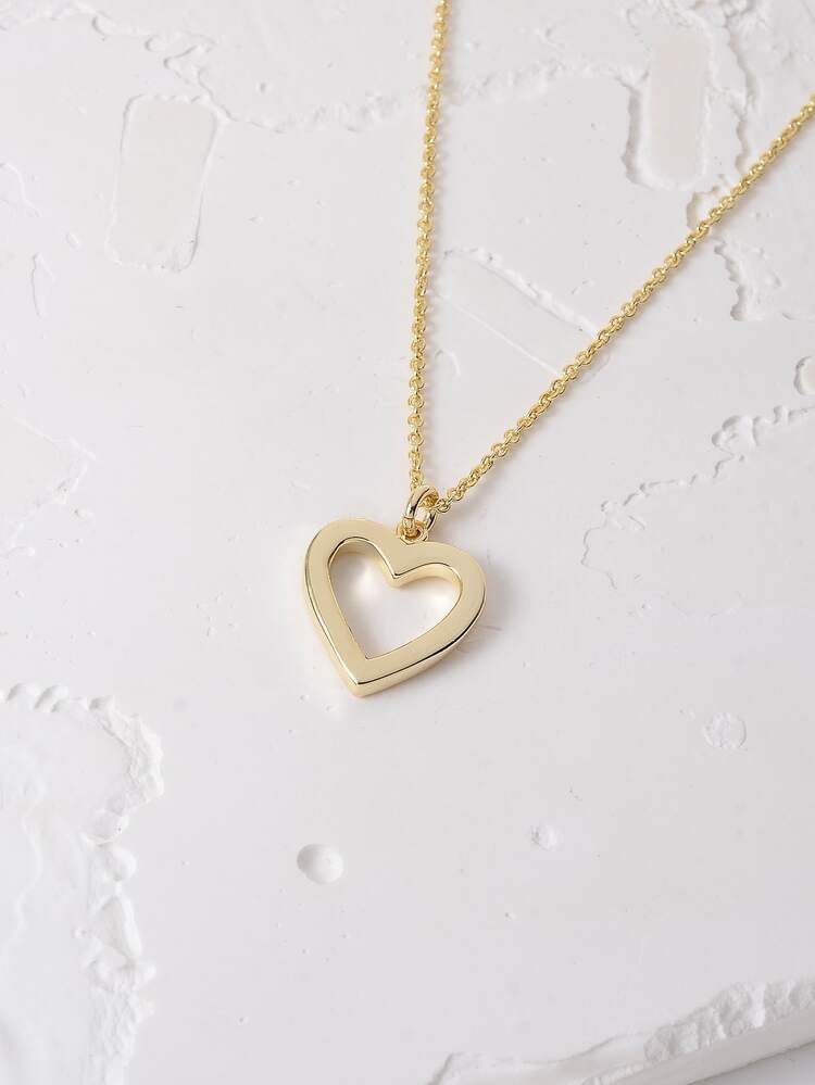 愛心掛飾項鍊 - 金黃色 - 查看 5