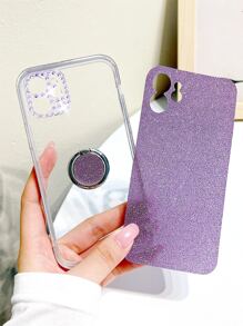 Clear Phone Case With Ring Holder & Glitter Paper,International Version, Not The Domestic Version - Purple - View 3