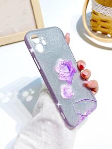 Hộp đựng điện thoại in hoa hồng rõ ràng với giấy lấp lánh - Màu tím - Xem 1