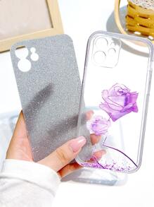 Hộp đựng điện thoại in hoa hồng rõ ràng với giấy lấp lánh - Màu tím - Xem 2