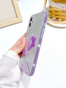 Hộp đựng điện thoại in hoa hồng rõ ràng với giấy lấp lánh - Màu tím - Xem 3