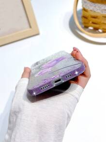 Hộp đựng điện thoại in hoa hồng rõ ràng với giấy lấp lánh - Màu tím - Xem 4