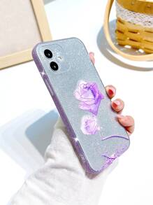 Hộp đựng điện thoại in hoa hồng rõ ràng với giấy lấp lánh - Màu tím - Xem 5