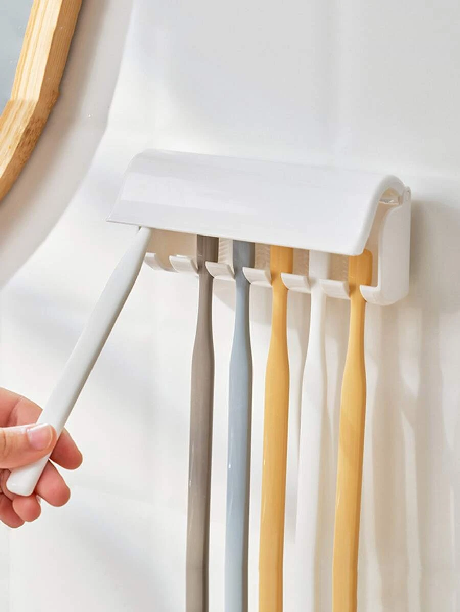 1pc Plastic Wall Mounted Toothbrush Holder - White - View 1