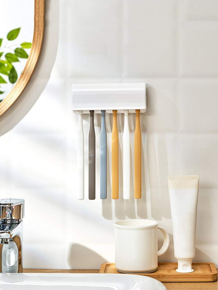 1pc Plastic Wall Mounted Toothbrush Holder - White - View 2