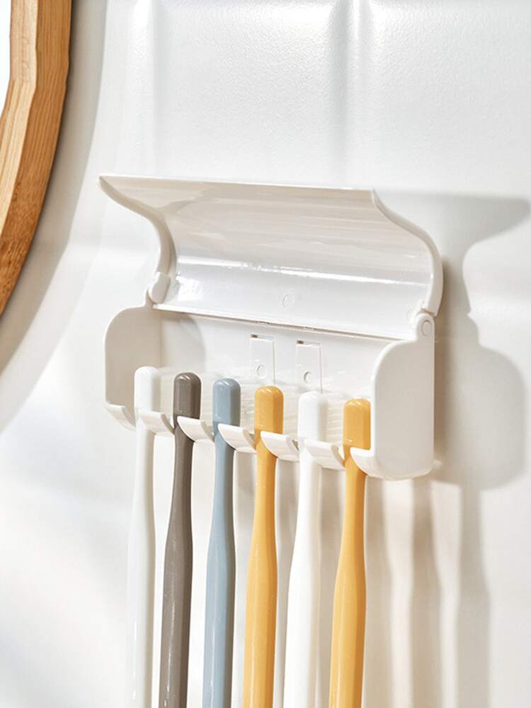 1pc Plastic Wall Mounted Toothbrush Holder - White - View 4