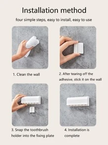 1pc Plastic Wall Mounted Toothbrush Holder - White - View 5