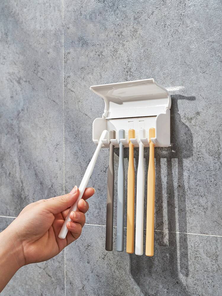 1pc Plastic Wall Mounted Toothbrush Holder - White - View 6