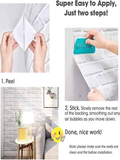 1roll 3d Wit Brick Pattern Self Adhesive Wallpaper Pvc Home Waterproof Removable Wand Sticker Renovation Bedroom Living Room, Moderne Stickers Peel Panels, Paper, Wallpapers, ation Items Refresh Your Home, Rama Birthday Graduation view 5