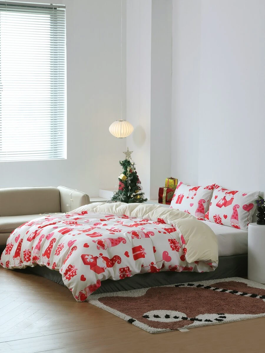 Christmas Gonk & Gift Pattern Duvet Cover Set Without Filler - Multicolor - View 1