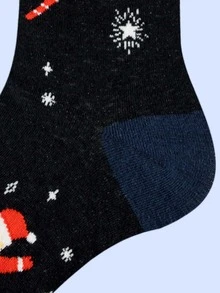 1對男士歡樂聖誕騎乘聖誕老人中筒襪 - 彩色 - 查看 3
