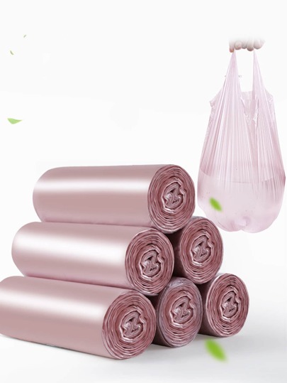1roll Solid Thick Trash Bag, Simple Pink Handle-Tie Trash Bag, For Home,Kitchen,Bathroom,Home,Household Suppliers