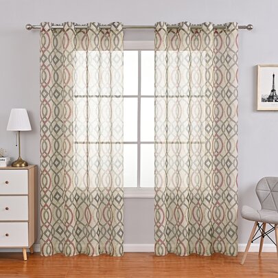 Geometric Pattern Single Panel Sheer Curtain