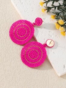 Pendientes con diseño de cuenta redondo - Rosa Fucsia - Ver 2