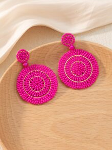 Pendientes con diseño de cuenta redondo - Rosa Fucsia - Ver 4