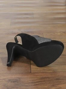 Spring/Summer Women's High Heel Sandals Open Toe Alluring Houndstooth Pattern Shiny Platform Wedge Black High Heels, Elegant Ladies Shoes For Beach, Party, Holiday, Christmas - Multicolor - View 6