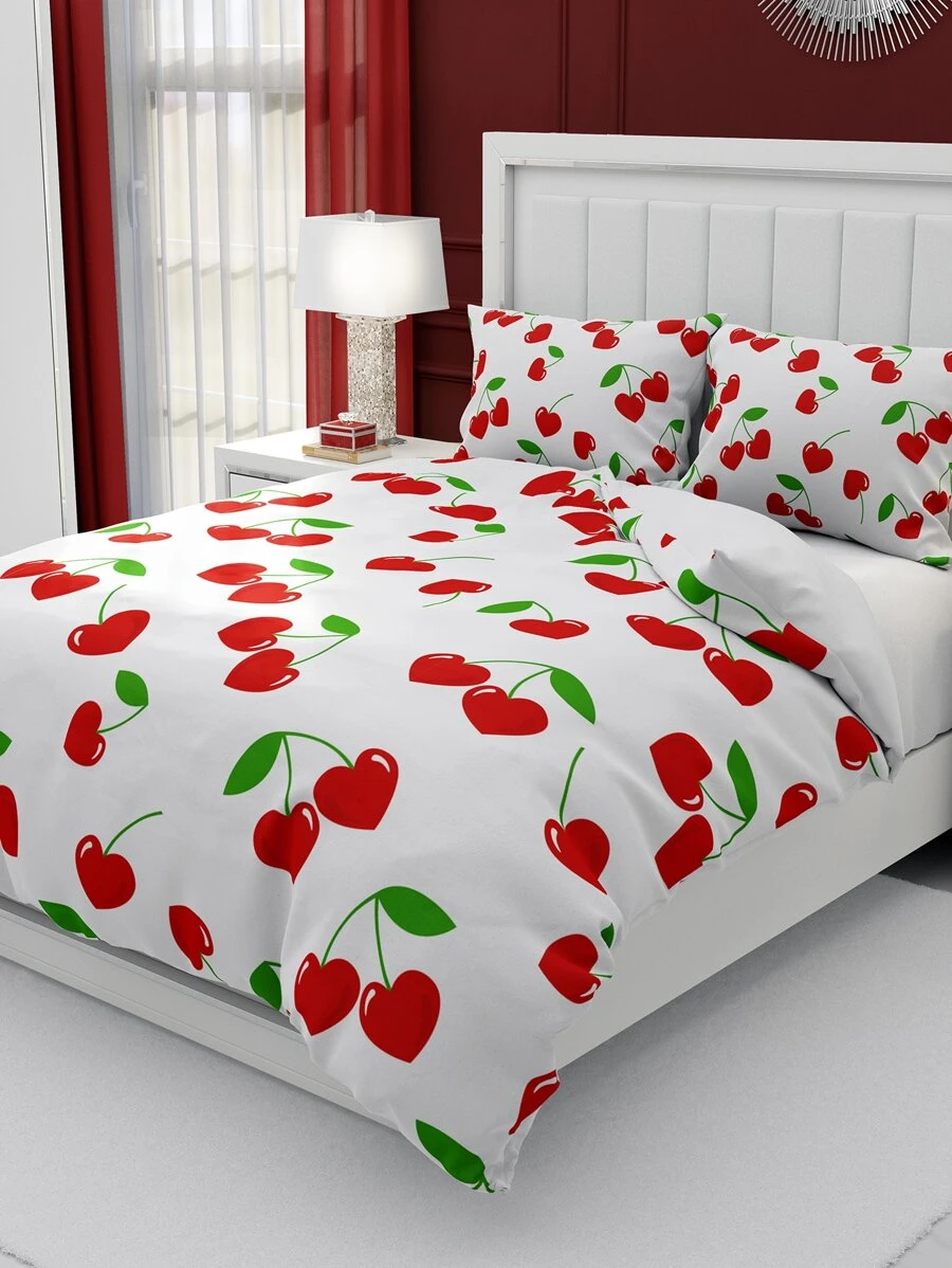 Cherry Print Duvet Cover Set Without Filler - Multicolor - View 1