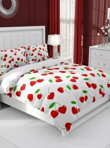 Cherry Print Duvet Cover Set Without Filler - Multicolor - View 4