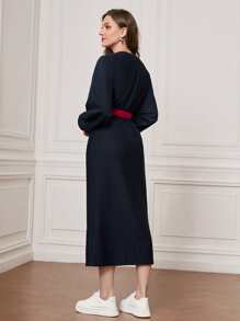 Mulvari 標語圖案燈籠袖衛衣連衣裙 - 藏蓝色 - 查看 3