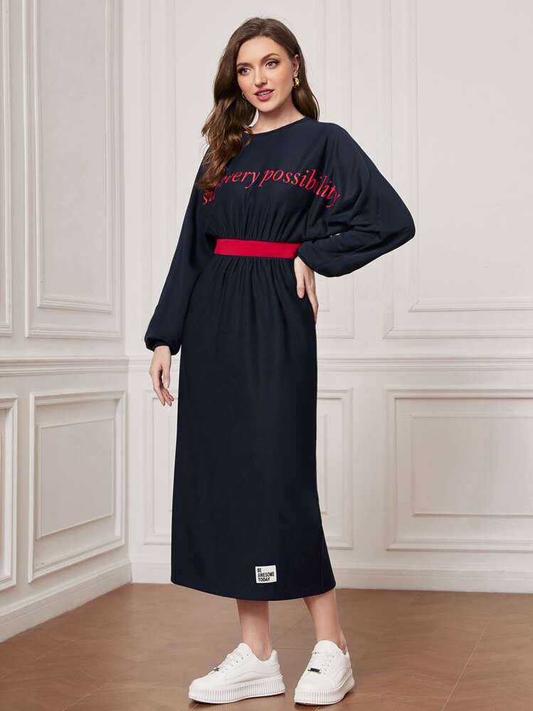 Mulvari Quần áo thể thao nữ Đắp vá Slogan Giải trí - Màu xanh hải quân - Xem 1