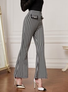 Modelyn High Waist Houndstooth Flare Leg Trousers - Black and White - View 3