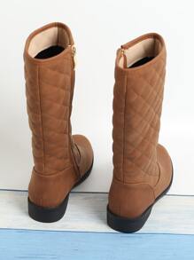 Girls Quilted Detail Side Zip Combat Boots - Brown - View 2