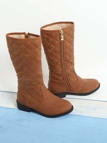 Girls Quilted Detail Side Zip Combat Boots - Brown - View 4