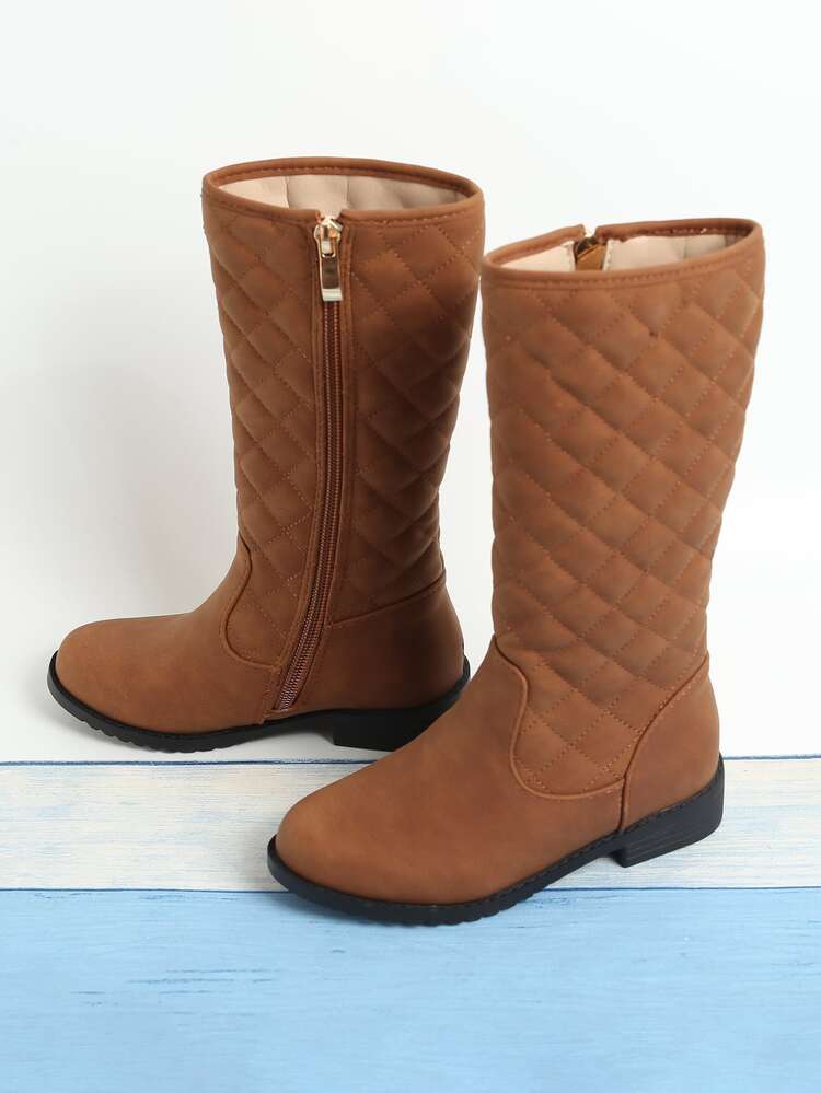 Girls Quilted Detail Side Zip Combat Boots - Brown - View 5