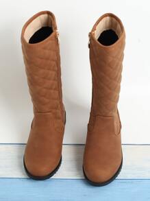 Girls Quilted Detail Side Zip Combat Boots - Brown - View 6