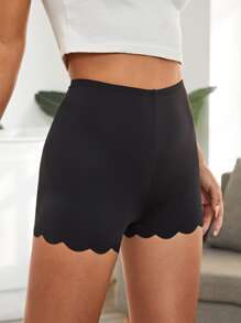 SHEIN EZwear Scallop Trim Cycling Shorts - Black - View 1