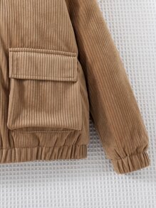 Girls Flap Pocket Zip Up Hooded Corduroy Jacket - Camel - View 4