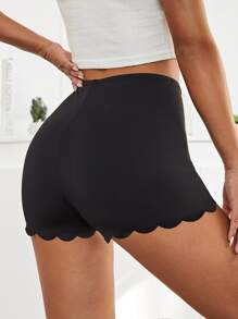 SHEIN EZwear Scallop Trim Cycling Shorts - Black - View 2