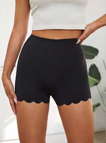 SHEIN EZwear Scallop Trim Cycling Shorts - Black - View 3