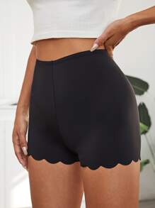 SHEIN EZwear Scallop Trim Cycling Shorts - Black - View 4