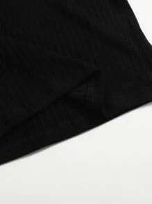 SHEIN EZwear 羅紋針織素色包臀洋裝 - 黑色 - 查看 5