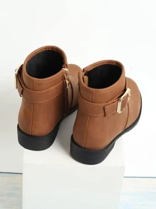 Girls Buckle Decor Zip Side Combat Boots - Brown - View 4