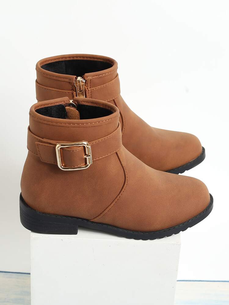 女孩搭扣裝飾側拉鏈馬丁靴 - 棕色 - 查看 7