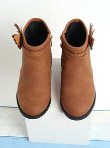 Dziewczęce zimowe buty dziecięce z motylkowym węzłem Dziewczęce buty dziecięce Buty dziecięce z bocznym zamkiem Jasnobrązowe buty